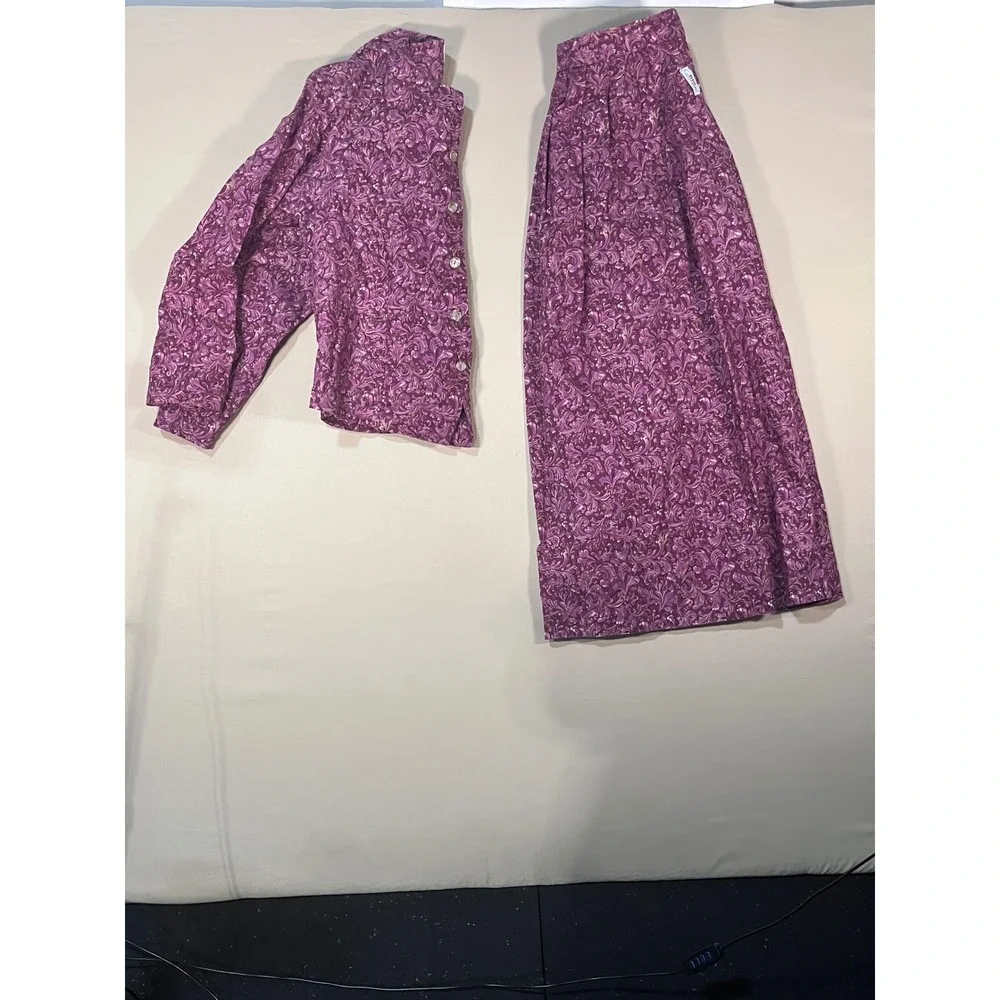 BIS Cuts Purple Paisley Gold Metallic Skirt Set Jacket Midi Skirt Womens Medium